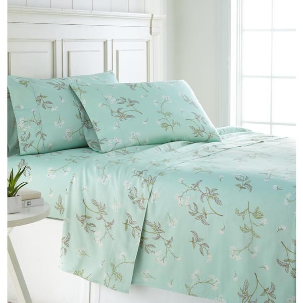 Southshore Fine Linens Myosotis 22 in. Extra Deep 4-Piece Green Pocket 300-Thread Count Cotton Full Sheet Set