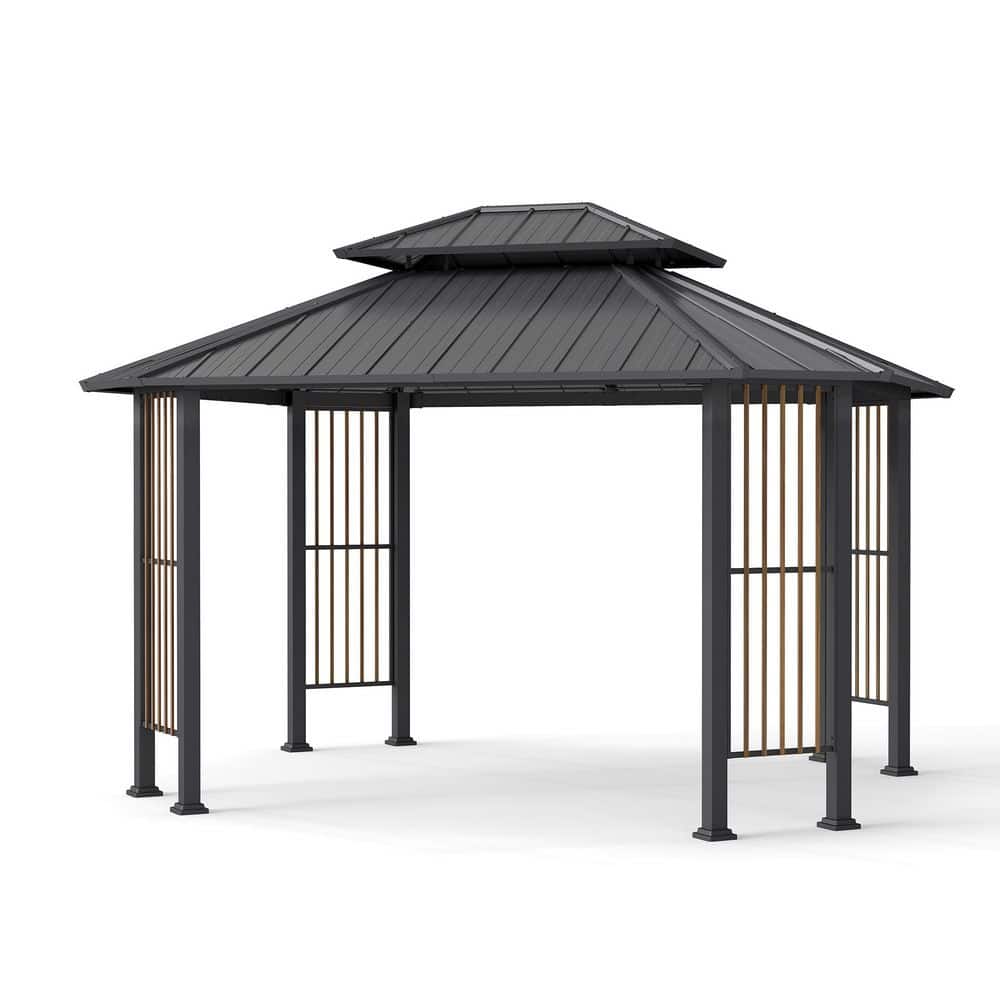 ChillPavilion 11 ft. x 13 ft. Gray Octagonal Double-Roofed Hardtop Gazebo