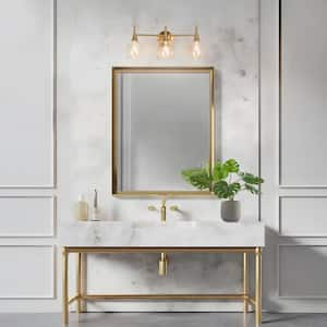 Modern Brass Vanity Light 3-Light Linear Gold Bathroom Powder Room Wall Light with Dome Hammered Glass Shades