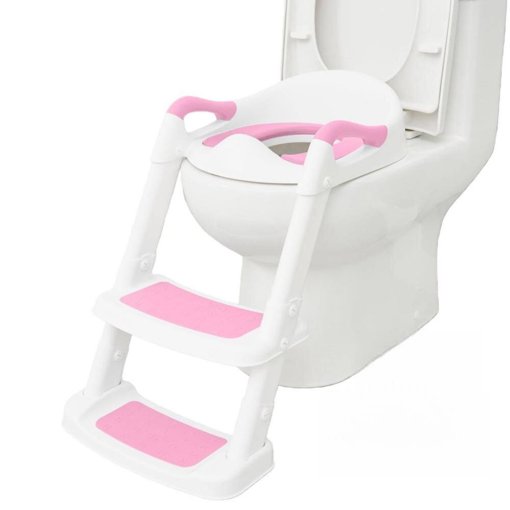 Non Slip Foldable Potty Training Toilet Seat with Step Stool Ladder, Soft Cushion and Comfortable Handles, White-Pink price history on PriceWatchPro
