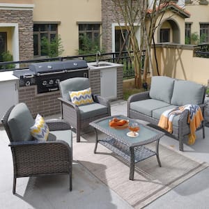 Denali Gray 4-Piece 4-Seat Wicker Modern Outdoor Patio Conversation Sofa Seating Set with Dark Gray Cushions