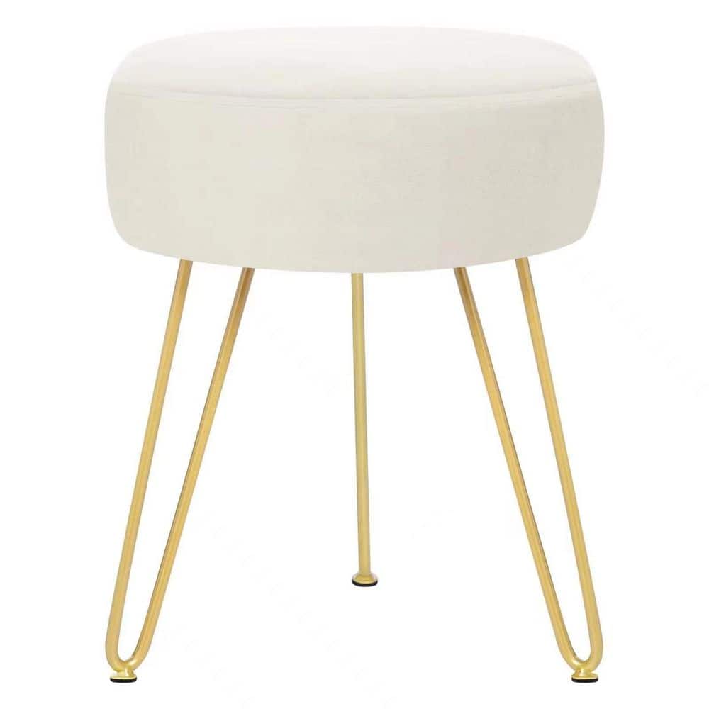 Beige Metal 18.5 in. Tall Makeup Vanity Stool, Velvet Round Ottoman Modern Dressing Stool, Upholstered Footrest Stool price history on PriceWatchPro