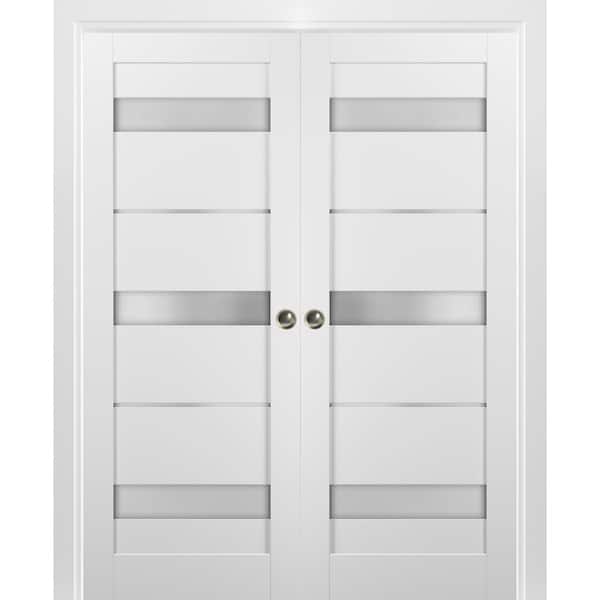 Sartodoors 72 in. x 80 in. Panel White Finished Pine MDF Sliding Door with Double Pocket Kit