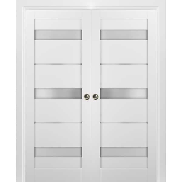 36 in. x 80 in. Panel White Finished Pine MDF Sliding Door with Double Pocket Kit