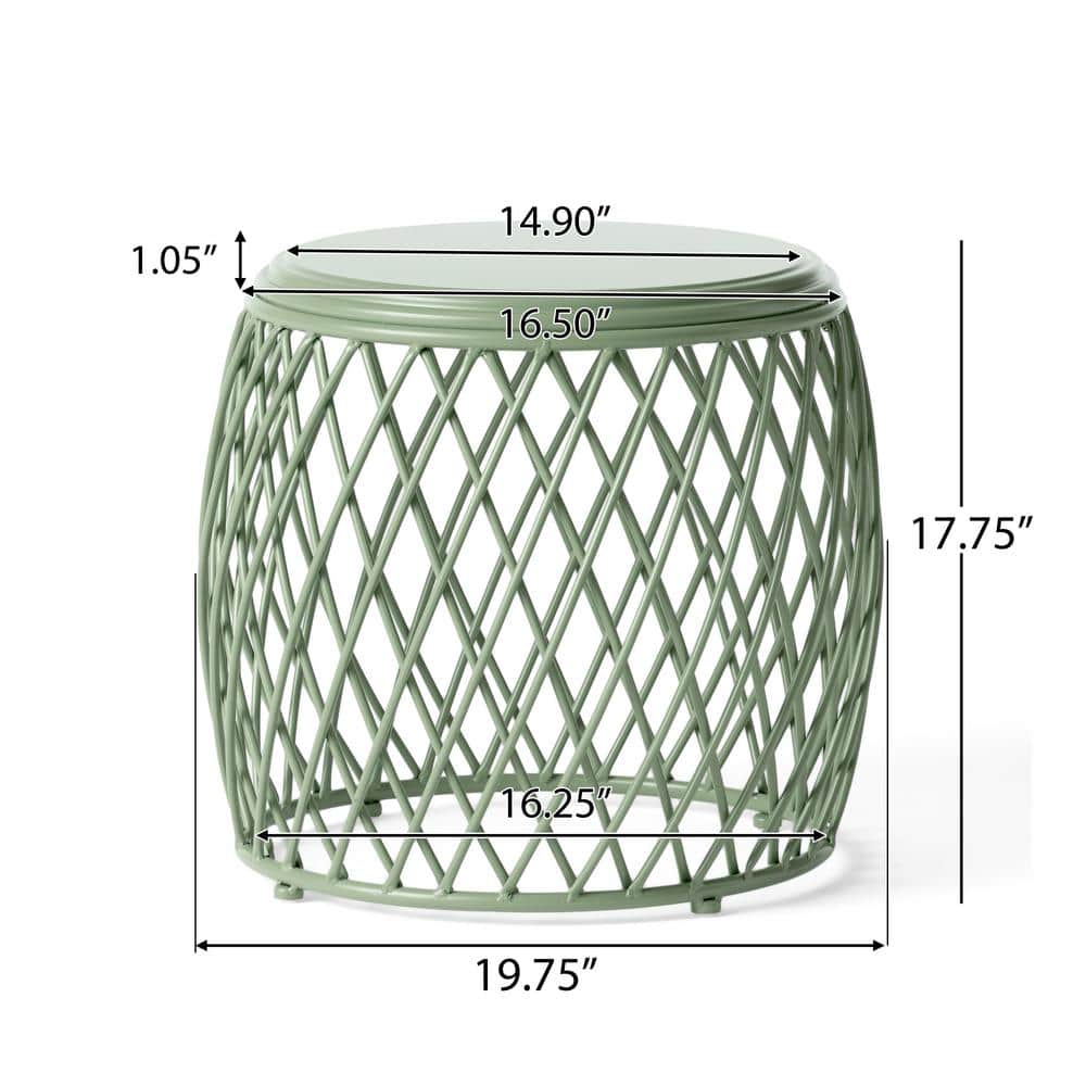 Matte Green 19 Inch Lattice Iron Outdoor Side Table