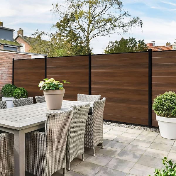 6 ft. x 6 ft. Board on Board Flat Framed Woodgrain Horizontal Hickory Vinyl Fence Boards (12-Pack)