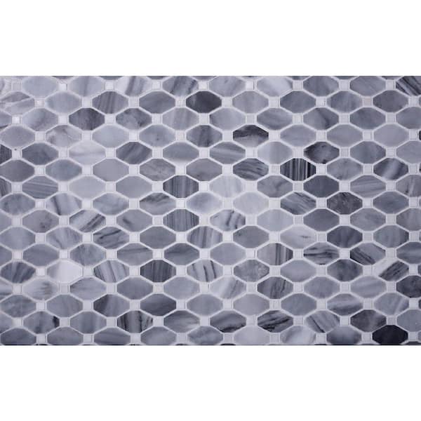 Apollo Tile Gray and White 4 in. x 5 in. Octagon Polished Marble Mosaic Tile Sample (0.13 sq. ft./Piece)