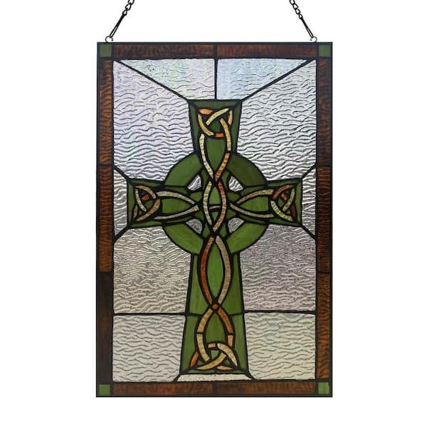 River of Goods Celtic Cross Stained Glass Window Panel
