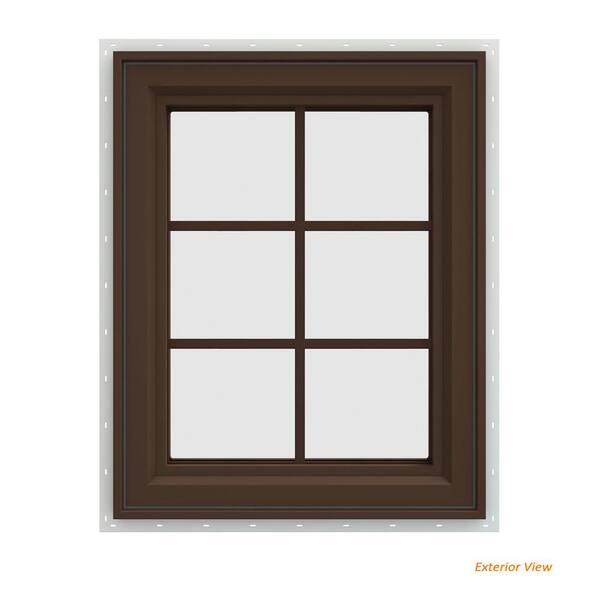 JELD-WEN 23.5 in. x 35.5 in. V-4500 Series Brown Painted Vinyl Left-Handed Casement Window with Colonial Grids/Grilles