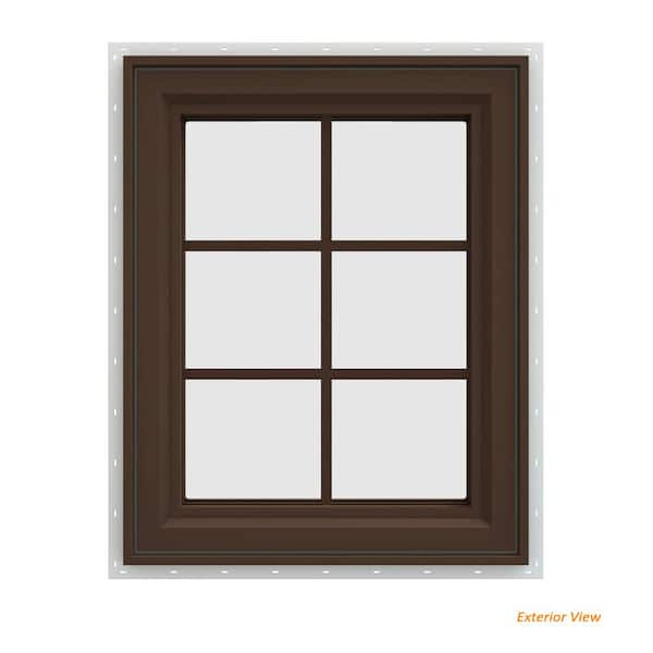 JELD-WEN 23.5 in. x 29.5 in. V-4500 Series Brown Painted Vinyl Right-Handed Casement Window with Colonial Grids/Grilles