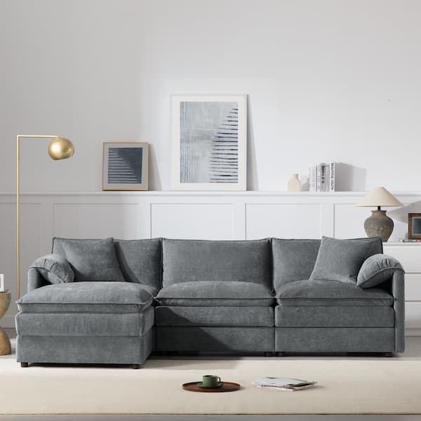 103.5 in. Double Cushions Chenille Modular U Shaped 4-Seat Sectional Sofa in Gray with Deep&Wide Seat, Movable Ottomans