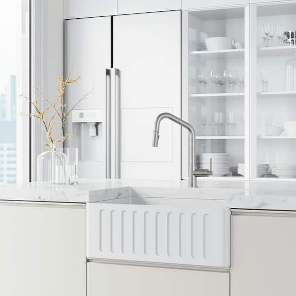 Utopia 14 in. H Single Handle Pull-Down Sprayer Kitchen Bar Faucet in Stainless Steel