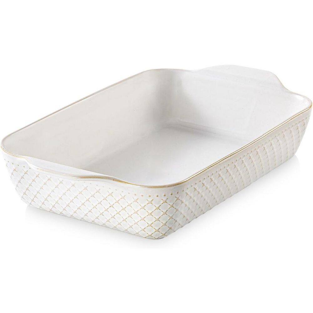 9x13 Inch Deep Embossed Ceramic Rectangular Baking Dish with Handles, Oven Safe Casserole Pan, Arctic White price history on PriceWatchPro