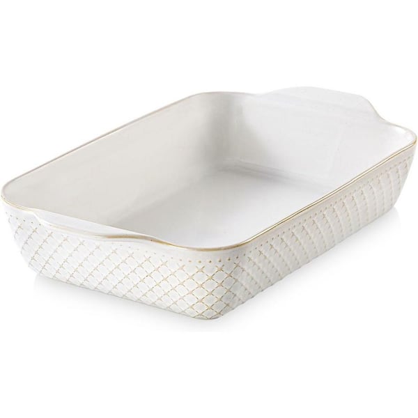 9 x 13 in. Deep Embossed Ceramic Rectangular Baking Dish with Handles, Oven Safe Casserole Pan, Arctic White
