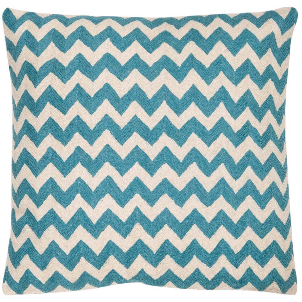 Blue Rain Embroidered Cotton Canvas Throw Pillows, 22" Set of 2