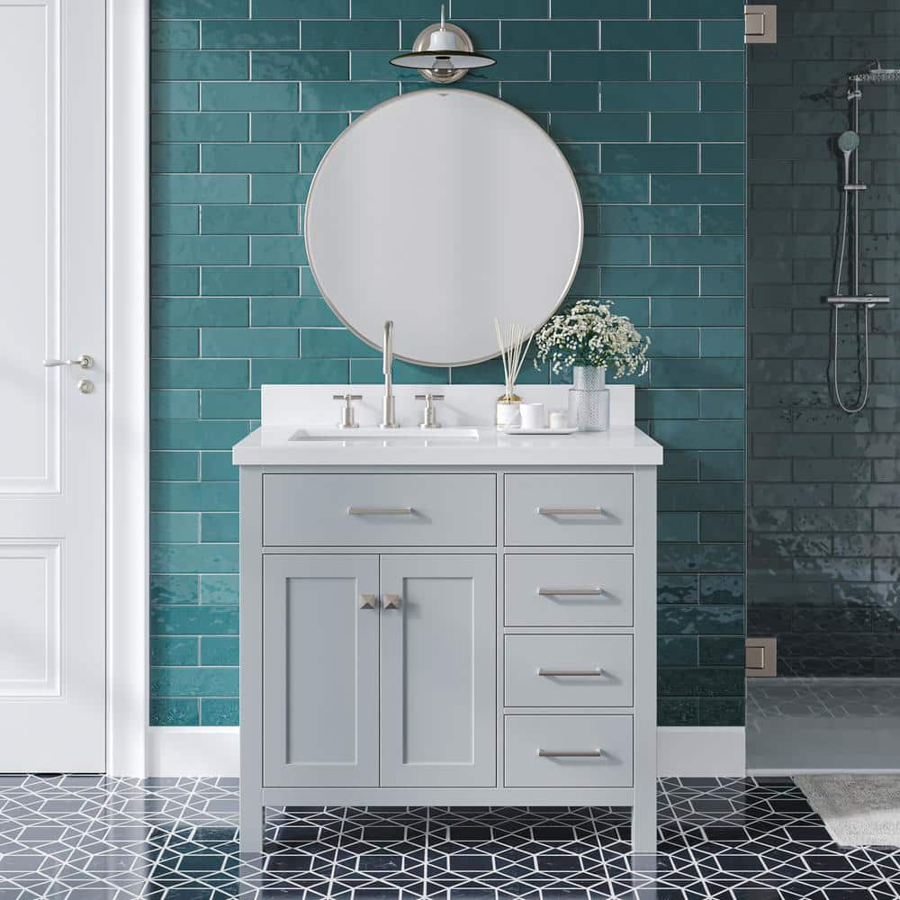 Bristol 37 in. W x 22 in. D x 36 in. H Freestanding Bath Vanity in Grey with Pure White Quartz Top -  ARIEL, H037SLWQRVOGRY