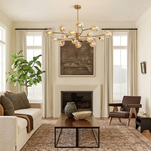 Y'INSP 15-Light Mid-Century Brass Sputnik Style Branch Chandelier