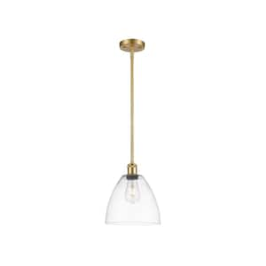 Bristol Glass 60-Watt 1 Light Satin Gold Shaded Mini Pendant Light with Clear glass Clear Glass Shade