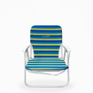 Folding Beach Chair, Blue Yellow Strip, Steel Frame