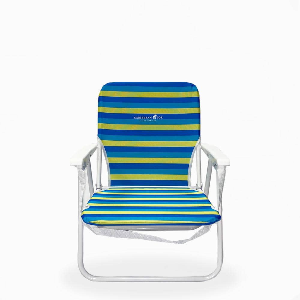 CARIBBEAN JOE Folding Beach Chair, Blue Yellow Strip, Steel Frame CJ