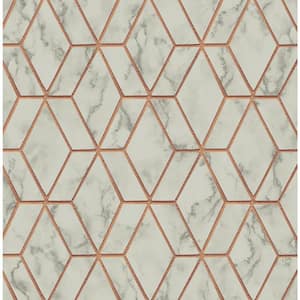 56 sq. ft. Graystone and Metallic Copper Jodene Marbled Geometric Unpasted Paper Wallpaper Roll