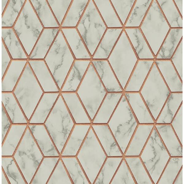 Seabrook Designs 56 sq. ft. Graystone and Metallic Copper Jodene Marbled Geometric Unpasted Paper Wallpaper Roll