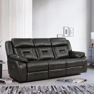 Belmont 86 in. W Straight Arm Faux Leather Upholstery Rectangle Power Double Reclining Sofa in. Dark Gray