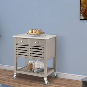 36 in. H x 30 in. W Gray and Silver 4-Drawer Wooden Kitchen Cart with Caster Wheels