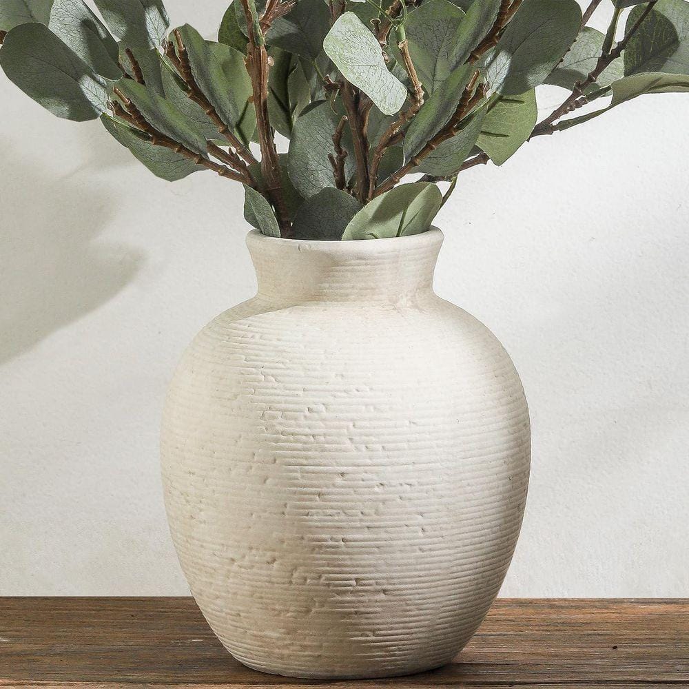 7.4 in. Rustic Ceramic Round Flower Vase Home Decorative Vase