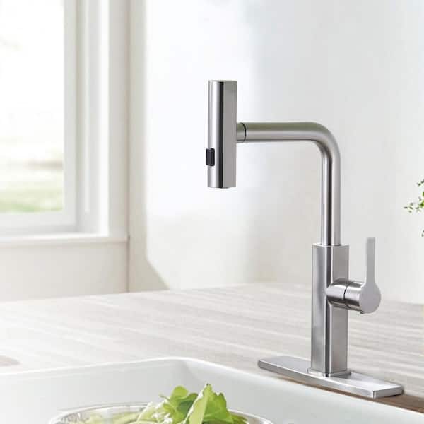 Single Handle Pull Down Sprayer Kitchen Faucet with Advanced Spray, 3-Function Mode in Brushed Nickel