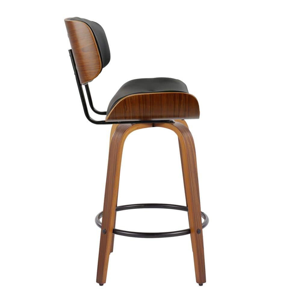 Lombardi 26" Walnut Wood and Black Swivel Counter Stools, Set of 2