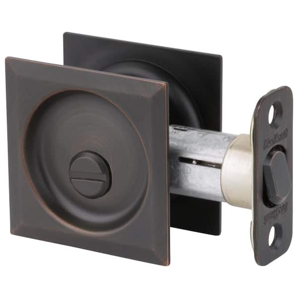 Kwikset Venetian Bronze Square Bed/Bath Pocket Door Lock with Lock
