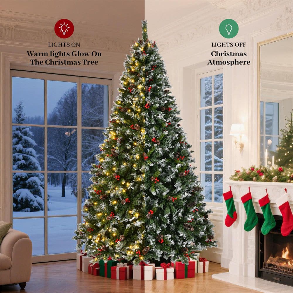 7.5  ft. Pre-Lit Pre-Decorated Frosted Pine Artificial Christmas Tree with Pine Cones, Berries, and Metal Base price history on PriceWatchPro