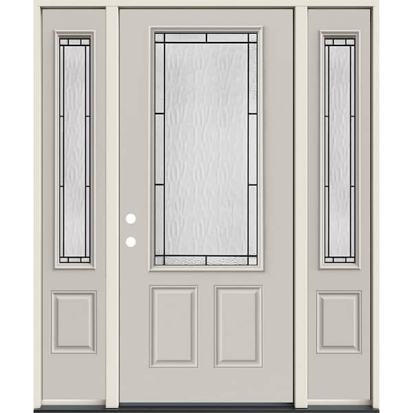 JELD-WEN 60 in. x 80 in. Right-Hand 3/4 Lite Wendover Decorative Glass Primed Steel Prehung Front Door with Sidelites