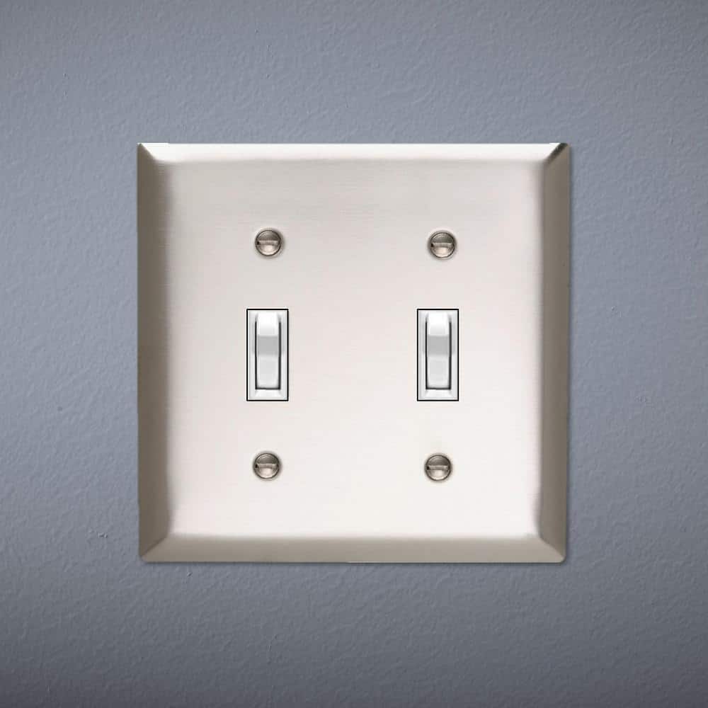 Brushed Silver Stainless Steel 2-Gang Toggle Wall Plate