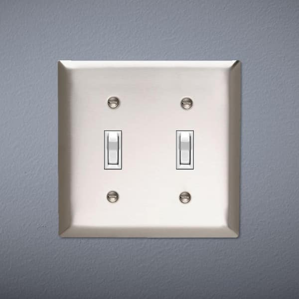 Pass & Seymour 302/304 S/S 2 Gang 2 Toggle Jumbo Wall Plate, Stainless Steel (1-Pack)