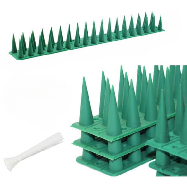 13.2 in. x 1.8 in. Plastic Bird Spikes for Pigeon Cat Fence Raccoon Deterrent Spikes to Keep Birds Away, Green (12-Pack)