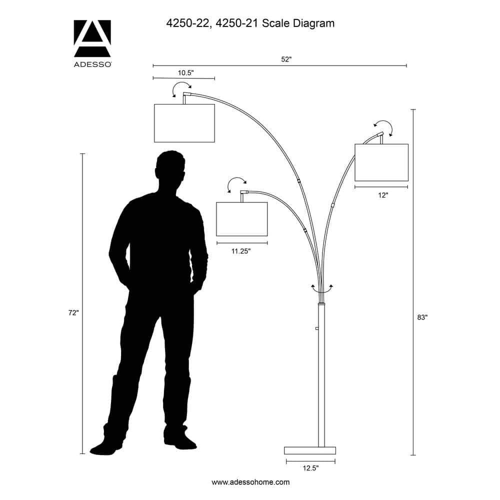 Brushed Steel Arc Floor Lamp with Adjustable Multi-Head Design