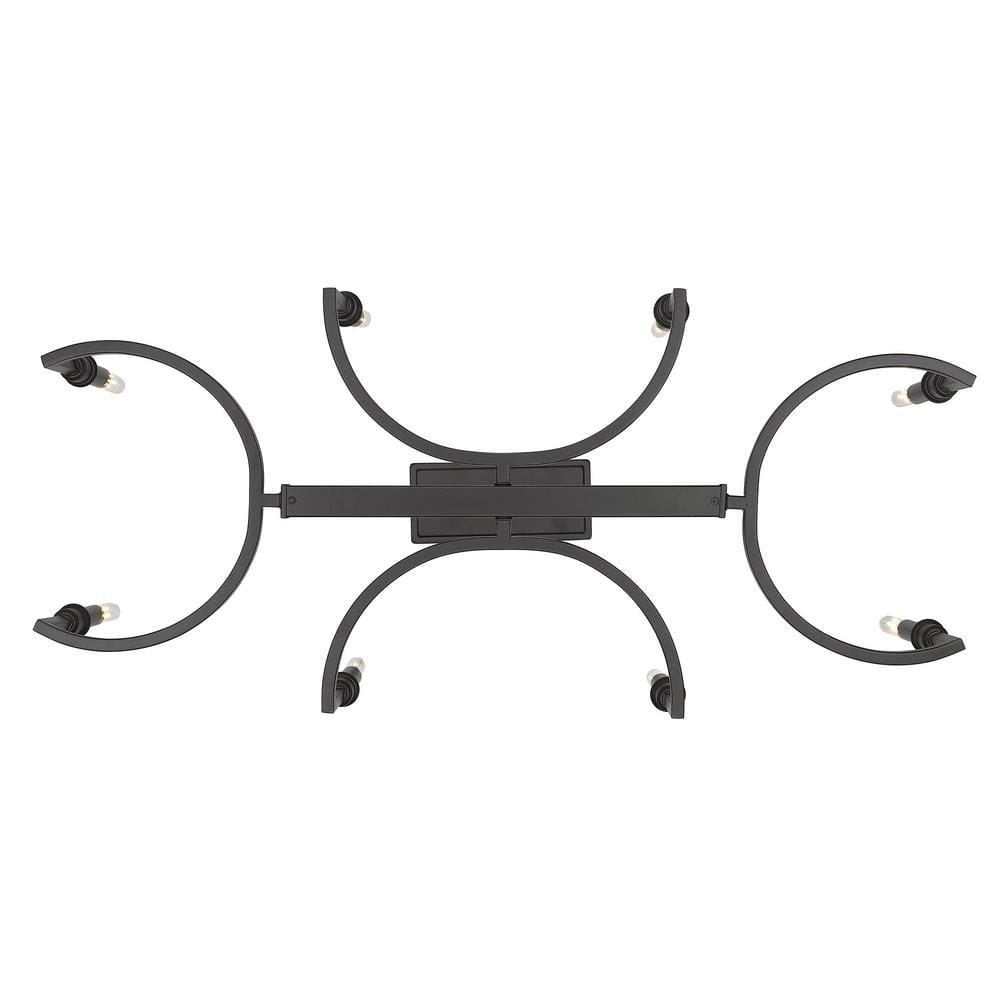 Matte Black Glass Linear Pendant Light with 8 Bulbs