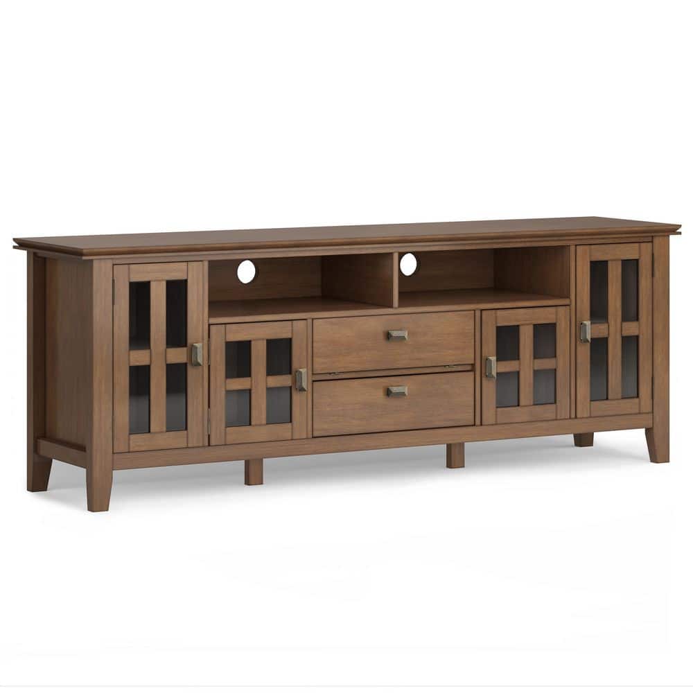 Rustic Natural Aged Brown 72" Solid Wood TV Media Stand with Cabinets
