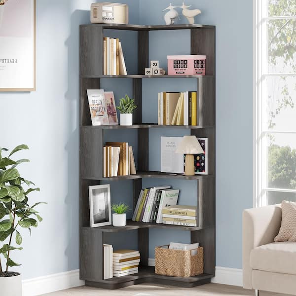 TRIBESIGNS WAY TO ORIGIN Corner Shelves, 5 Tier Corner Bookshelf and  Bookcase, Industrial Corner Storage Rack Standing Shelving Unit for Living  Room