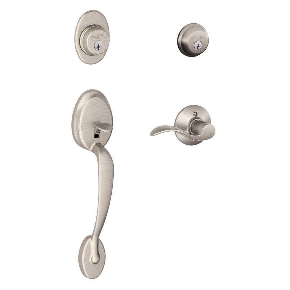 Schlage Plymouth Satin Nickel Double Cylinder Door Handleset with Right  Handed Accent Handle F62 PLY 619 ACC The Home Depot