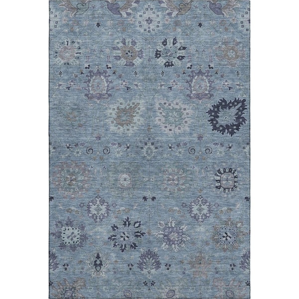 Mayfield Premium Machine Washable Abstract AMF2289 Denim 10 ft. x 14 ft. Area Rug
