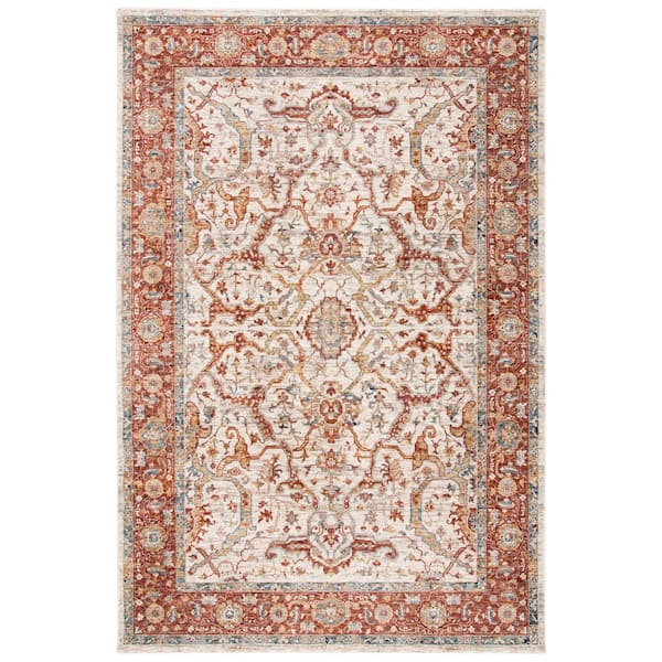 Valencia 8 ft. x 10 ft. Ivory/Rust Distressed Border Ornate Area Rug