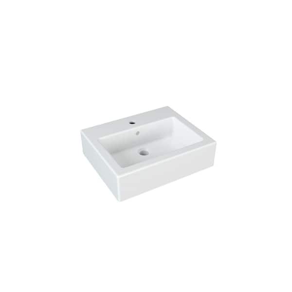 20 in. Ceramic Rectangular Vessel Bathroom Sink in White