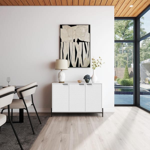 Boyel Living White 31.5 in. H Modern Three Door Storage Cabinet with High-gloss Finish, Featuring Iron Handles