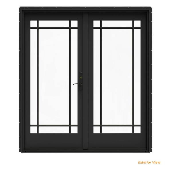 72 in. x 80 in. W-5500 White Clad Wood Right-Hand 15 Lite French Patio Door  w/Unfinished Interior