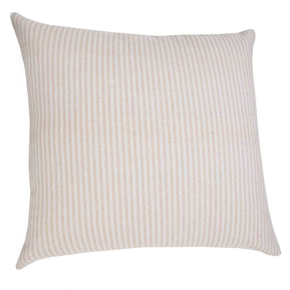 Beige and White Striped Cotton Square Throw Pillow