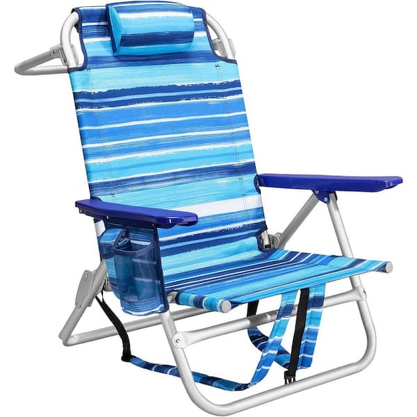 VEIKOUS Backpack Metal Beach Chairs Pack Folding Heavy Duty Camping Chair for Outdoor, Multicolor Stripe