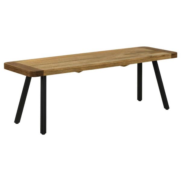 Benjara Brown and Black Dining Bench Backless with Wooden Frame 53 in.